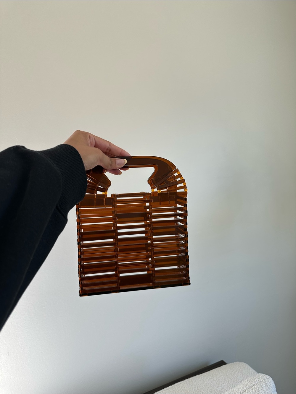 Acrylic Slatted Top-Handle Bag in Amber